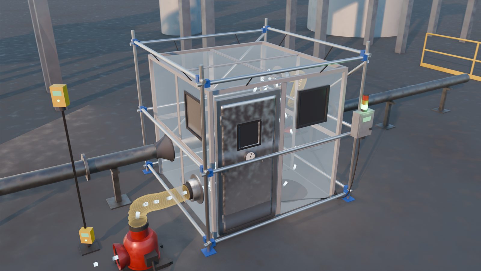 Habitat walls shown as glass with air moving in low and out high