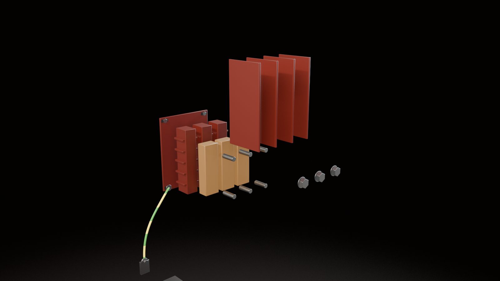 The medium-voltage terminal taken apart into studs and insulators